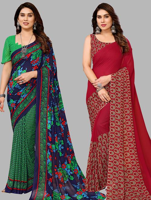 women pack of 2 casual wear sarees with blouse - 21440326 - Very Small Image - 1