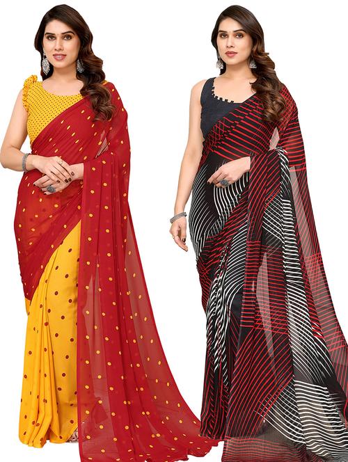 pack of 2 printed sarees with blouse - 21440327 - Very Small Image - 1