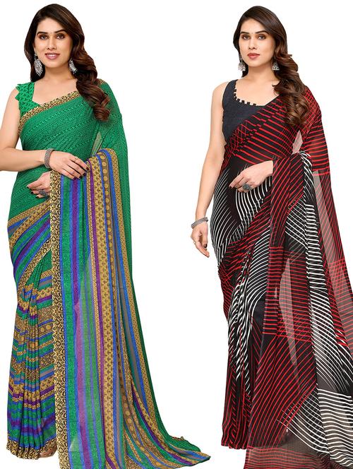 pack of 2 casual wear combo sarees with blouse - 21440332 - Very Small Image - 1