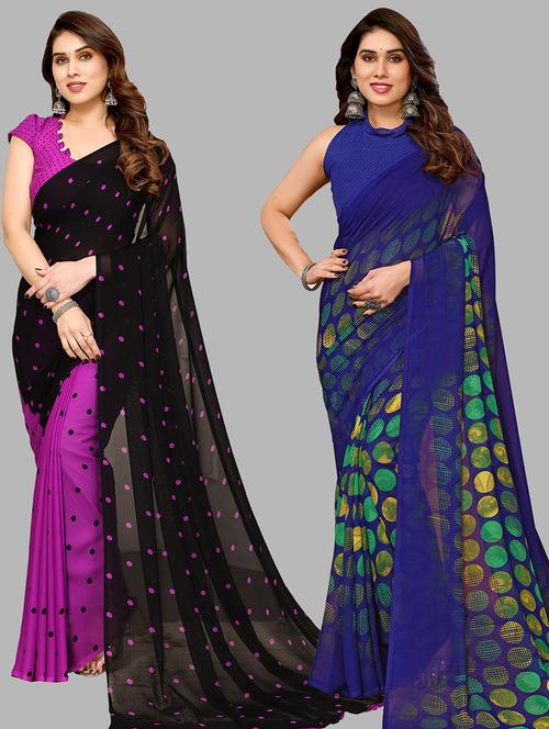 pack of 2 printed casual wear sarees - 21440333 - Very Small Image - 1