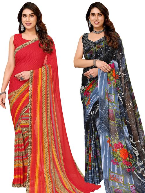 pack of 2 casual wear combo sarees with blouse - 21440335 - Very Small Image - 1