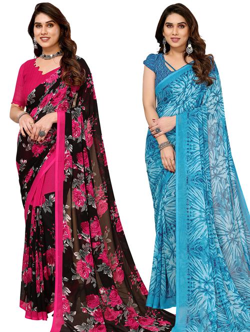 pack of 2 printed casual wear sarees - 21440336 - Very Small Image - 1