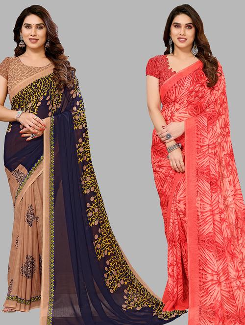 pack of 2 women printed sarees with blouse - 21440339 - Very Small Image - 1