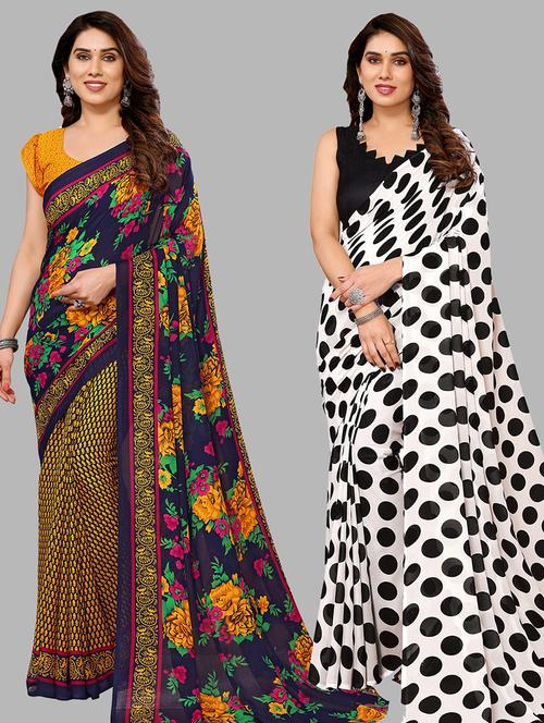 women pack of 2 casual wear sarees with blouse - 21440343 - Very Small Image - 1