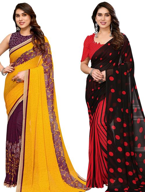 pack of 2 printed casual wear sarees with blouse - 21440345 - Very Small Image - 1