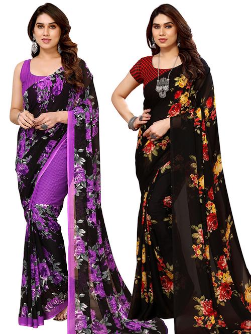 women pack of 2 casual wear sarees with blouse - 21440346 - Very Small Image - 1