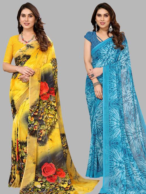 pack of 2 casual wear combo sarees with blouse - 21440348 - Very Small Image - 1