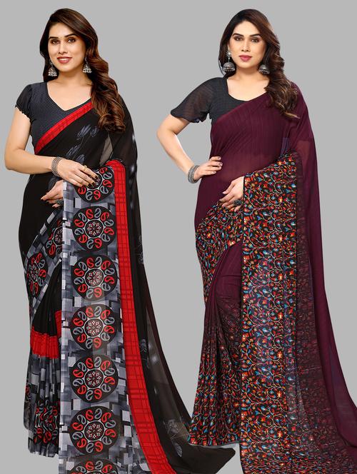 women pack of 2 casual wear sarees with blouse - 21440350 - Very Small Image - 1