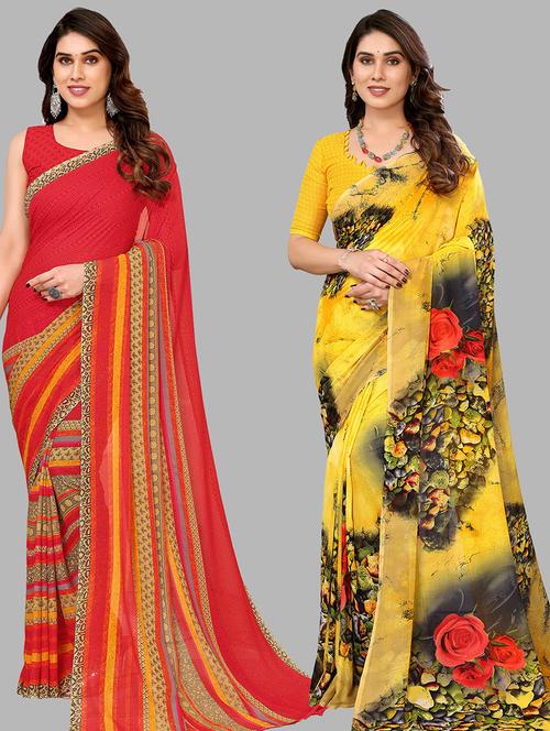 pack of 2 printed sarees with blouse - 21440351 - Very Small Image - 1