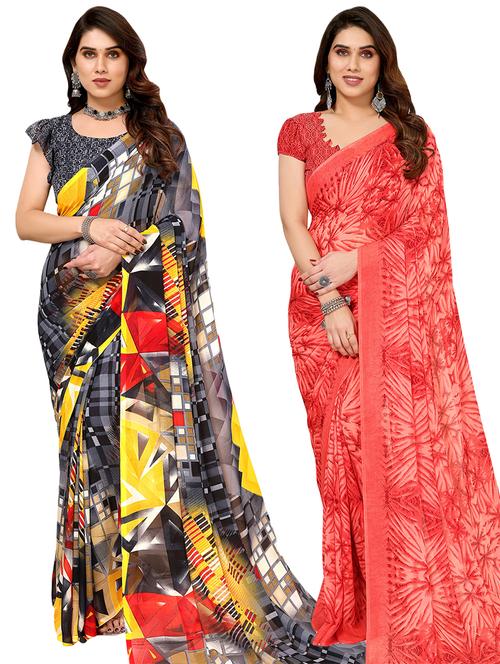 pack of 2 printed casual wear saree - 21440357 - Very Small Image - 1