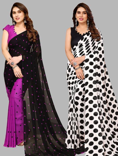 pack of 2 printed casual wear saree with blouse - 21440358 - Very Small Image - 1