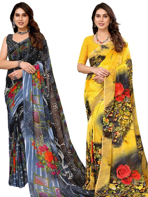 pack of 2 printed casual wear sarees with blouse - 21440360 - Very Small Image - 1