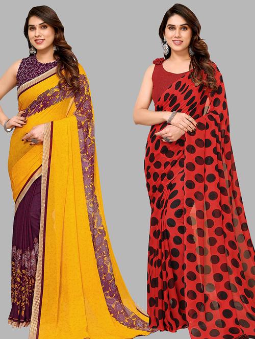pack of 2 printed casual wear sarees - 21440367 - Very Small Image - 1