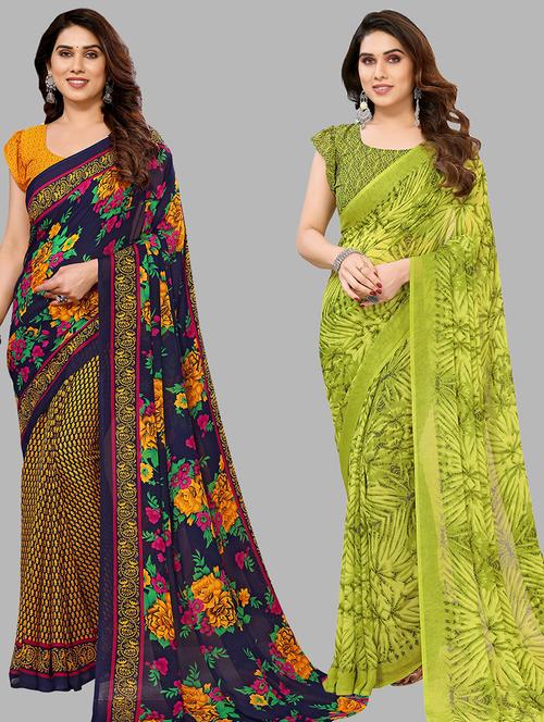 women pack of 2 casual wear sarees with blouse - 21440368 - Very Small Image - 1