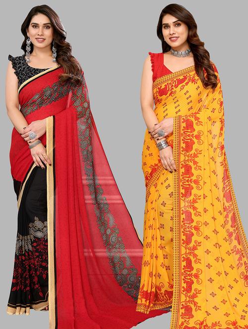 pack of 2 casual wear combo sarees with blouse - 21440372 - Very Small Image - 1