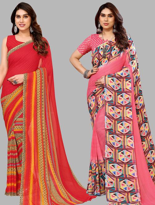 pack of 2 casual wear combo sarees with blouse - 21440374 - Very Small Image - 1
