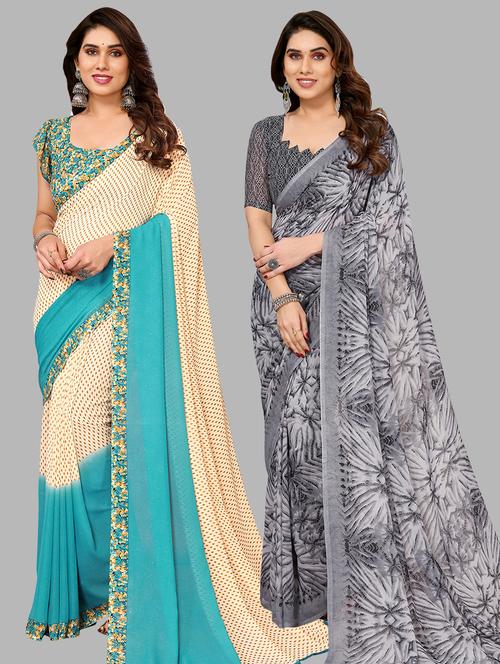 pack of 2 casual wear combo sarees with blouse - 21440376 - Very Small Image - 1