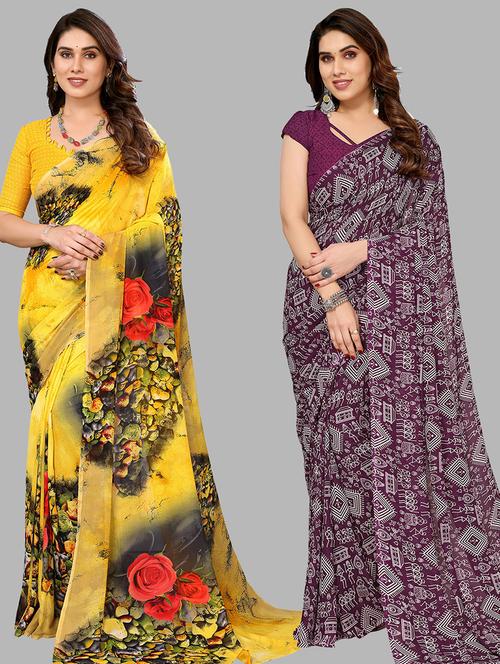 pack of 2 casual wear combo sarees with blouse - 21440382 - Very Small Image - 1