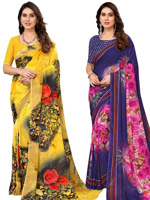 pack of 2 casual wear combo sarees with blouse - 21440383 - Very Small Image - 1