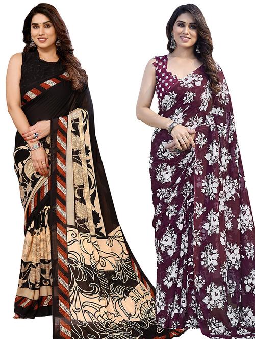 women pack of 2 printed casual sarees - 21440384 - Very Small Image - 1
