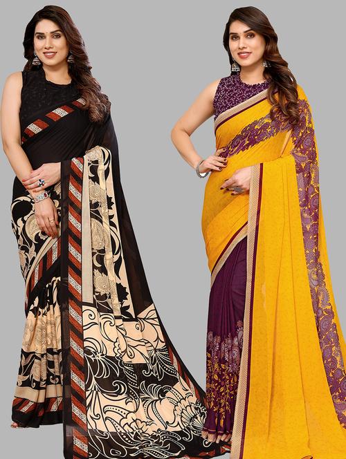 pack of 2 printed casual wear saree with blouse - 21440386 - Very Small Image - 1