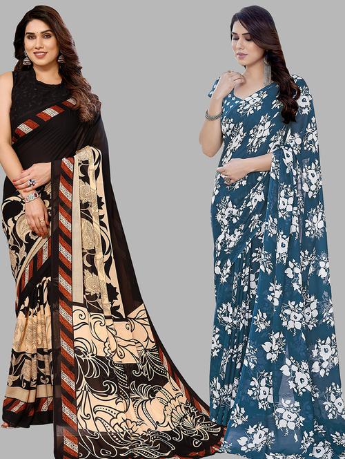 pack of 2 printed casual wear sarees with blouse - 21440387 - Very Small Image - 1
