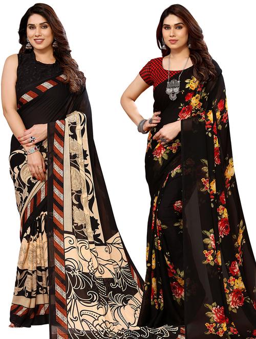 pack of 2 printed sarees with blouse - 21440390 - Very Small Image - 1