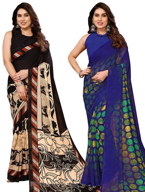 pack of 2 printed casual wear saree with blouse - 21440391 - Very Small Image - 1
