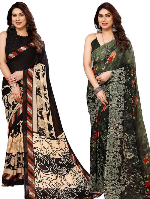 pack of 2 printed casual wear sarees - 21440392 - Very Small Image - 1