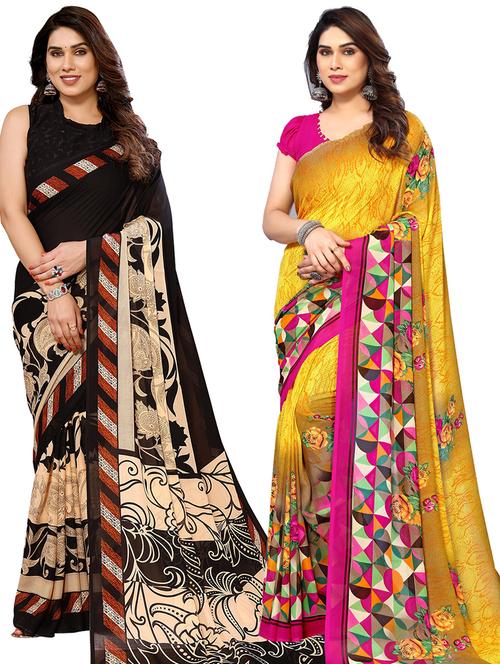 pack of 2 casual wear combo sarees with blouse - 21440393 - Very Small Image - 1