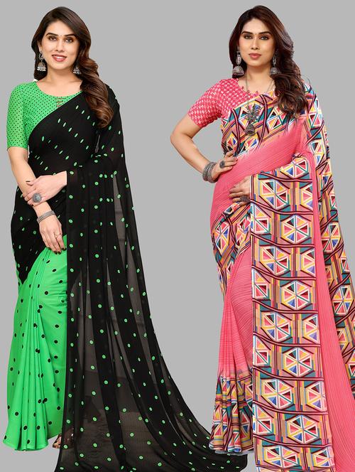 pack of 2 casual wear combo sarees with blouse - 21440395 - Very Small Image - 1
