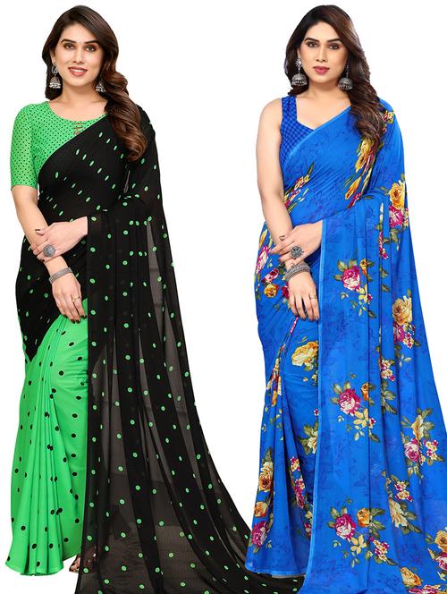 pack of 2 casual wear combo sarees with blouse - 21440397 - Very Small Image - 1