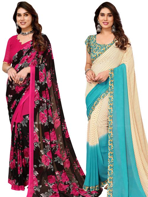 women pack of 2 casual wear sarees with blouse - 21440399 - Very Small Image - 1