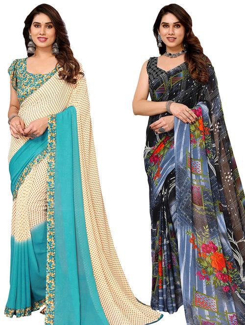 pack of 2 printed casual wear sarees - 21440400 - Very Small Image - 1