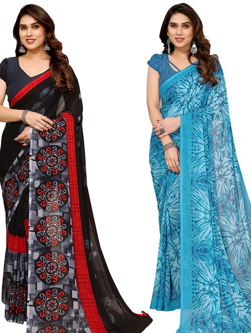 women pack of 2 printed casual sarees - 21440404 - Very Small Image - 1