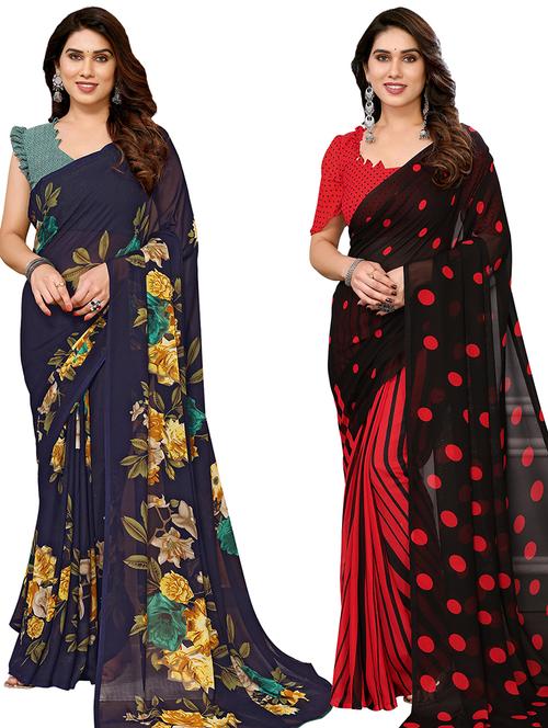 pack of 2 printed sarees with blouse - 21440405 - Very Small Image - 1