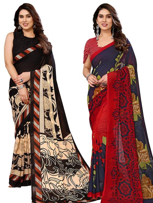 women pack of 2 casual wear combo sarees with blouse - 21440410 - Very Small Image - 1