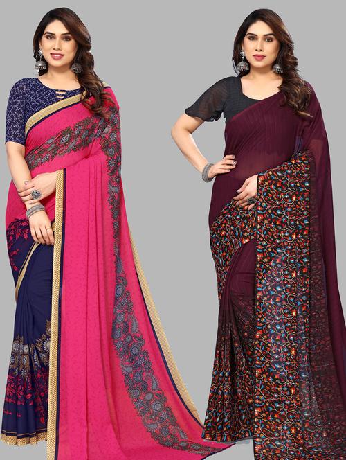 pack of 2 printed casual wear sarees - 21440413 - Very Small Image - 1