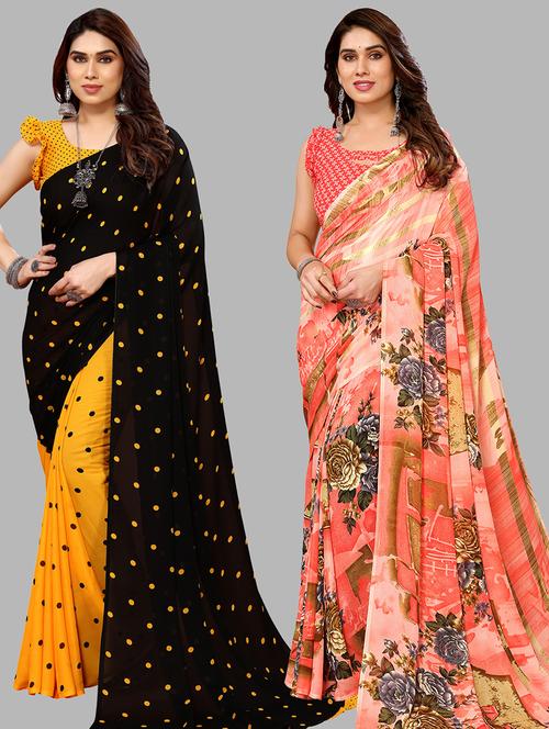 women pack of 2 casual wear combo sarees with blouse - 21440414 - Very Small Image - 1