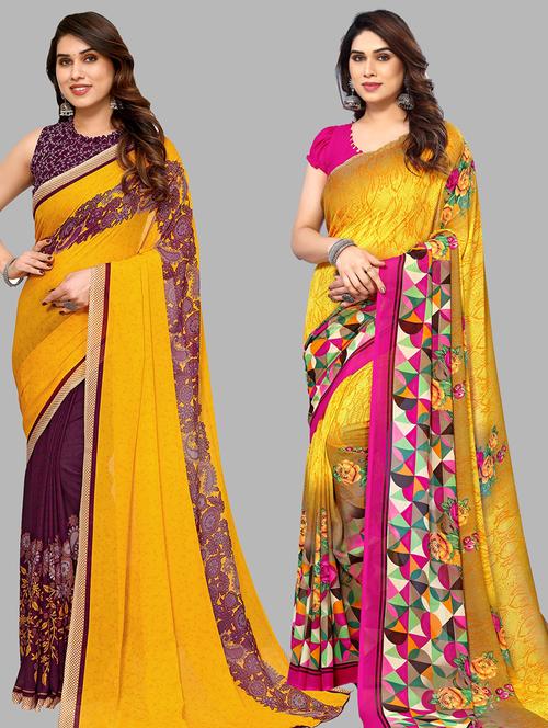 pack of 2 printed casual wear sarees - 21440415 - Very Small Image - 1