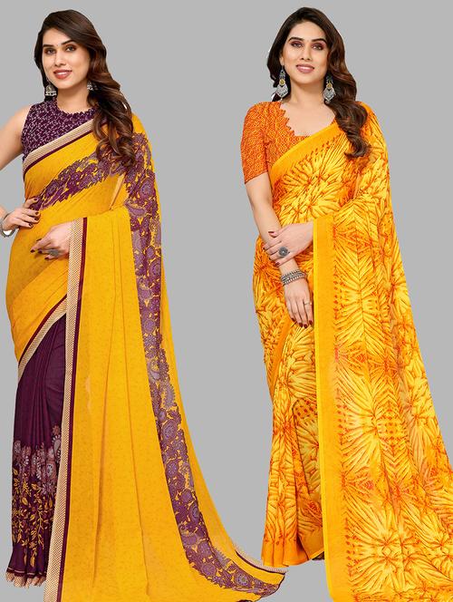 pack of 2 printed casual wear sarees - 21440416 - Very Small Image - 1