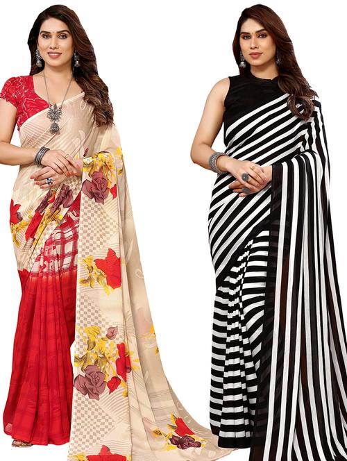 women pack of 2 casual wear combo sarees with blouse - 21440425 - Very Small Image - 1
