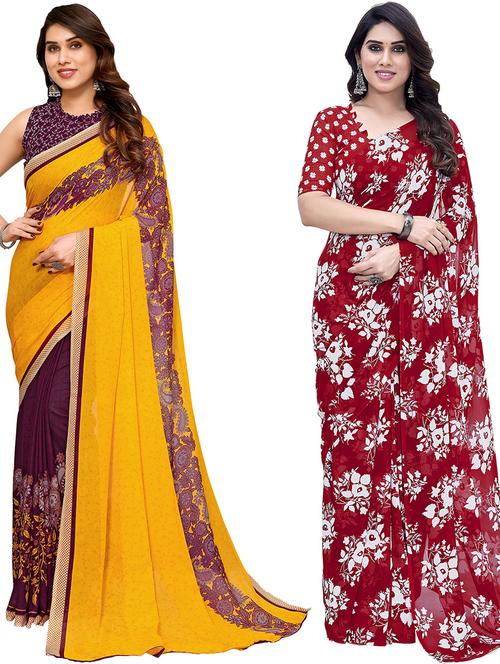 women pack of 2 casual wear combo sarees with blouse - 21440426 - Very Small Image - 1
