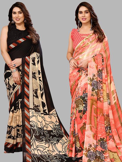 women pack of 2 casual wear combo sarees with blouse - 21440428 - Very Small Image - 1