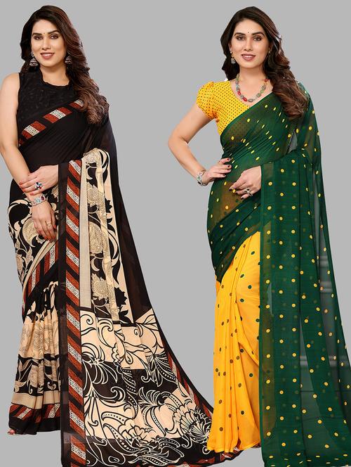 pack of 2 casual wear combo sarees with blouse - 21440429 - Very Small Image - 1