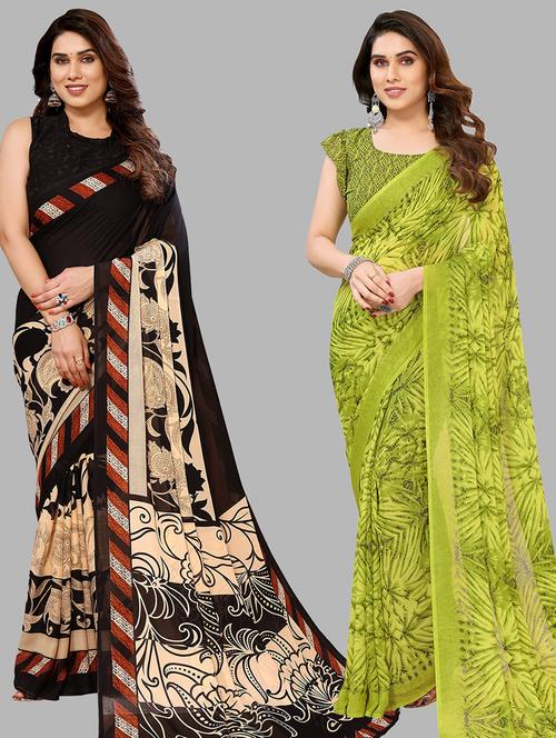 pack of 2 casual wear combo sarees with blouse - 21440431 - Very Small Image - 1