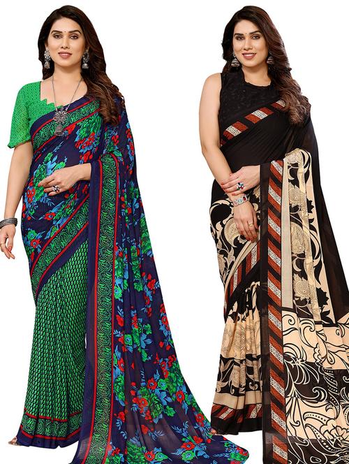 women pack of 2 casual wear combo sarees with blouse - 21440436 - Very Small Image - 1