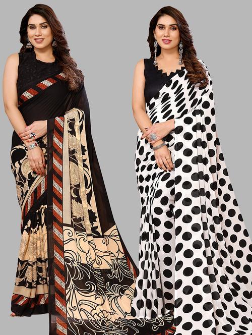 pack of 2 printed casual wear saree - 21440437 - Very Small Image - 1
