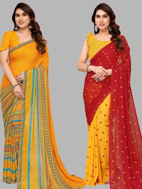 pack of 2 casual wear combo sarees with blouse - 21440443 - Very Small Image - 1