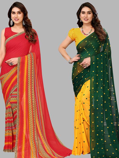 pack of 2 casual wear combo sarees with blouse - 21440445 - Very Small Image - 1